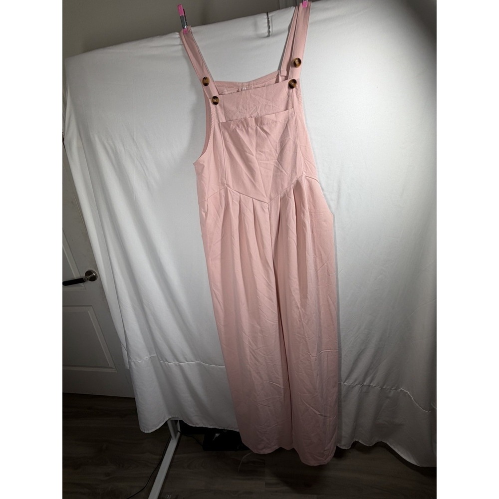 Pink Wide Leg Overalls Jumpsuit - Boho Pleated Palazzo Romper Large